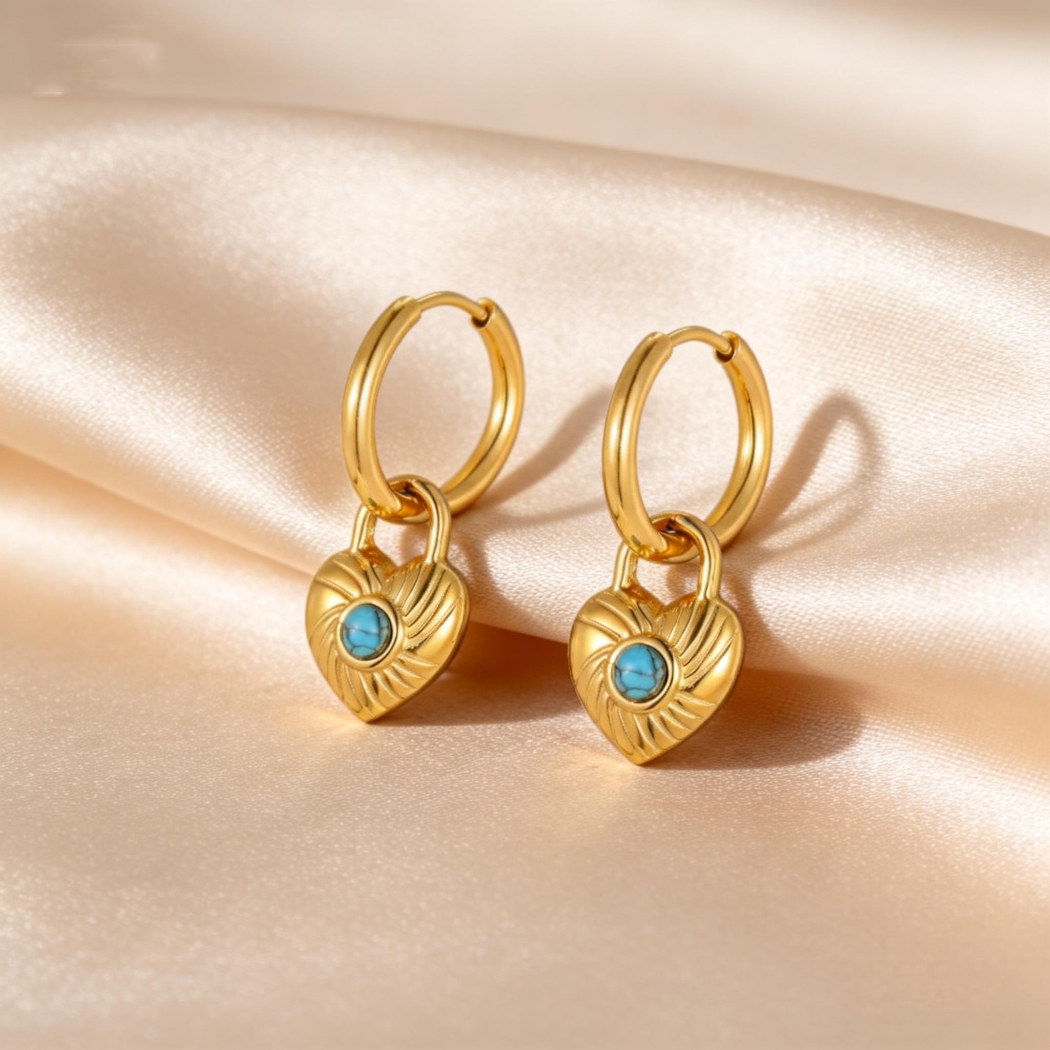 

Exquisite Trendy Blue Natural Stone Stainless Steel Heart-shaped Lock Drop Earrings for Women Fashion Piercing Jewelry Gifts