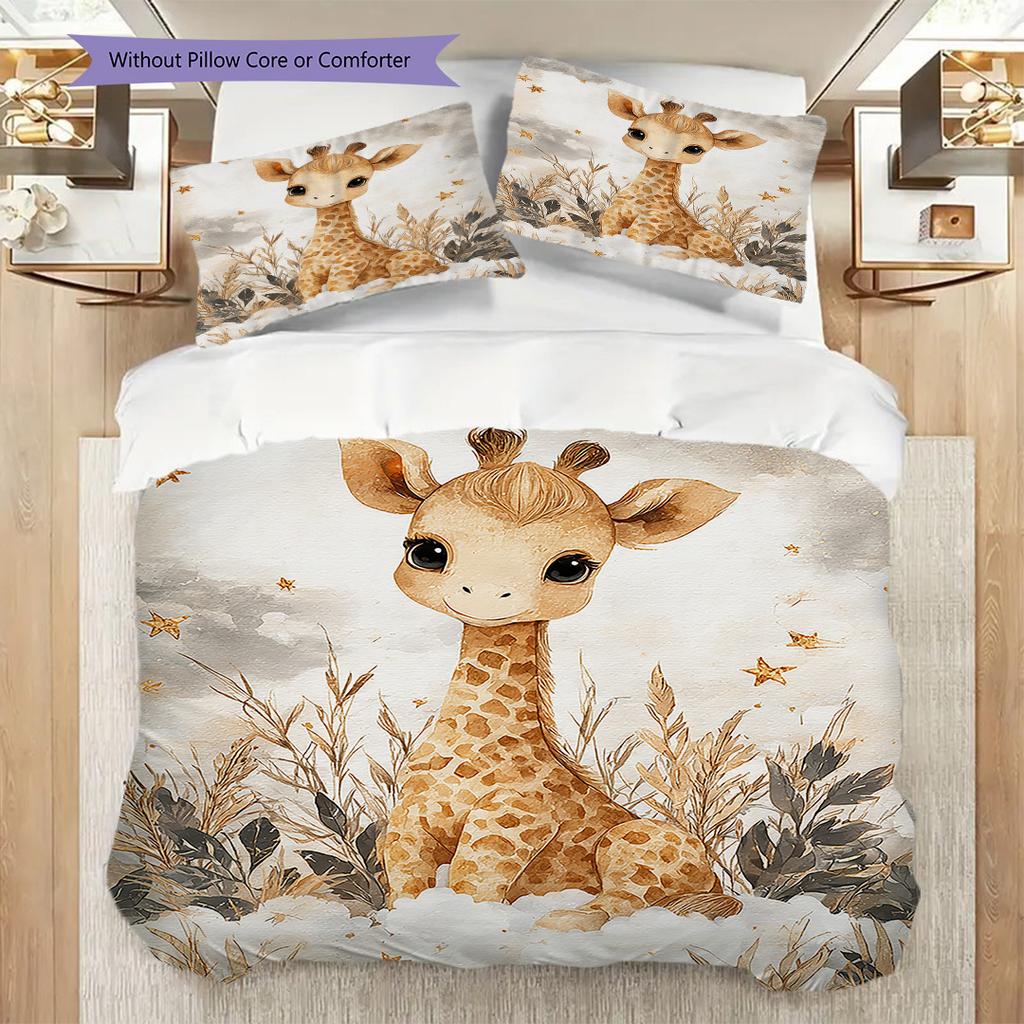 Giraffe Pattern Bedding Quilt Set Quilt Cover Pillowcase Home Decoration Birthday Gift (1 * duvet cover + 2 * pillowcase, without core)