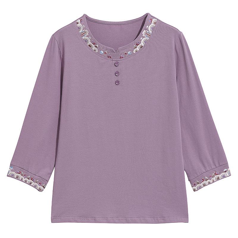 Women's Fashion Embroidered T-shirt Three-quarter Sleeve Design Trend Western Style Loose Casual Top Bottoming Shirt