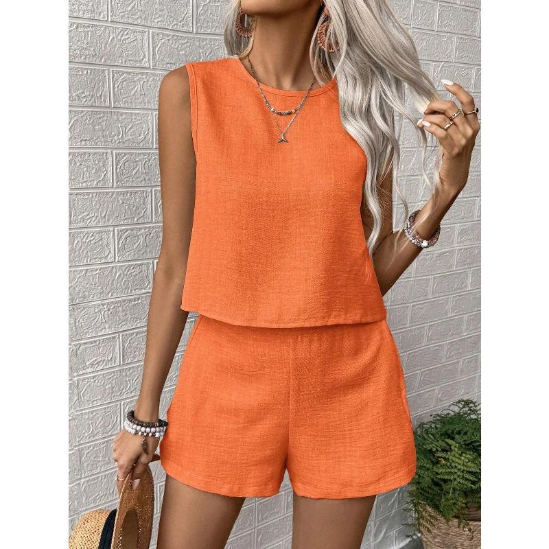 Women's Solid Color Simple Fashion Casual Sleeveless Top and Shorts Set