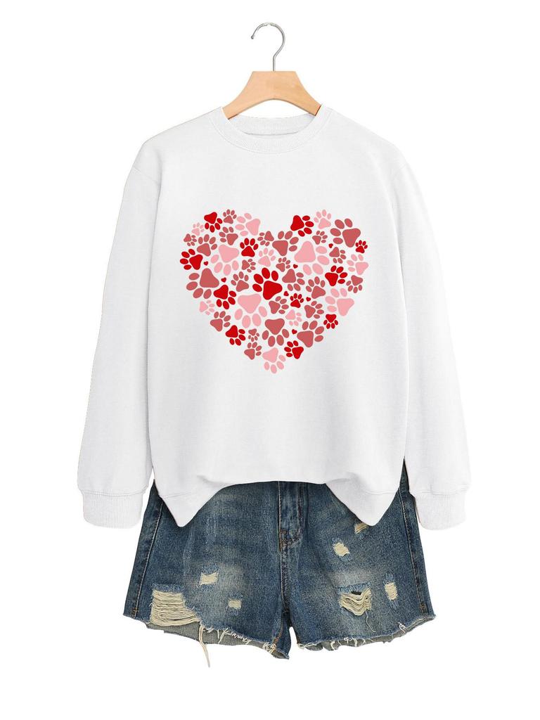 Heart Dog Print Women's Casual Fashion Round Neck Long Sleeve Hoodie for Autumn/Winter