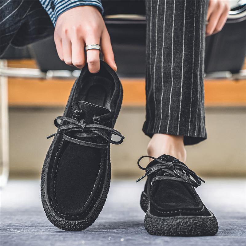 Man Shoes Fashion Outdoor Casual Shoes Retro Suede Leather Loafers Soft Sole Comfort Driving Shoes for Men Lace Up Walking Flats