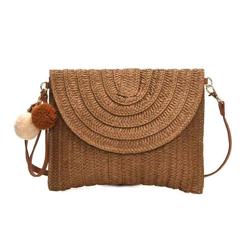 

Плетеная пляжная сумка ручной работы через плечо, кроссбоди, конверт, летняя, маленькая, с помпоном