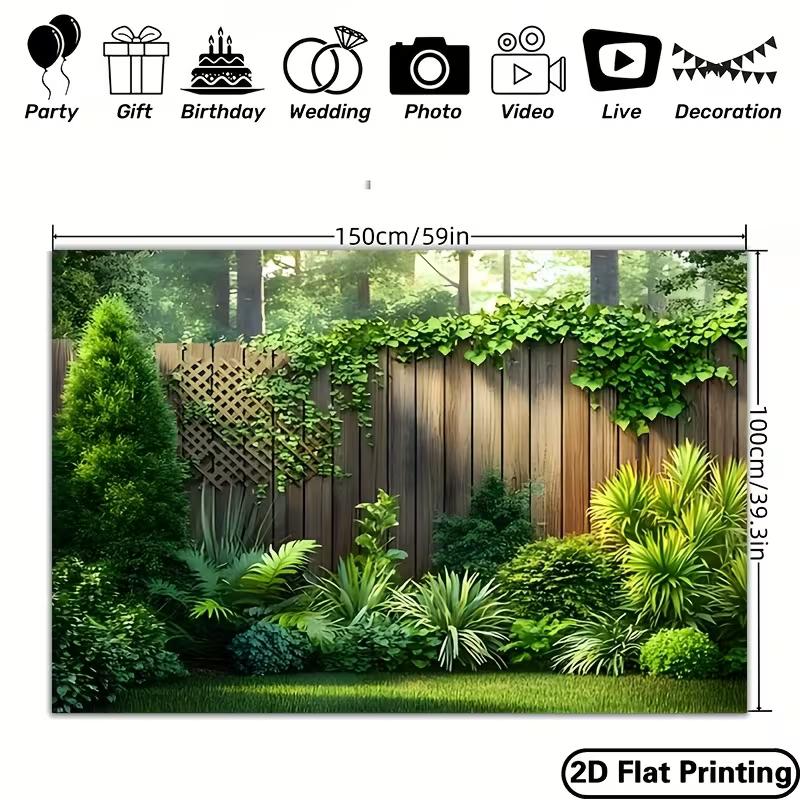 2D Garden Lattice Wood Fence Ivy Green Plant Photo Backdrop Cloth