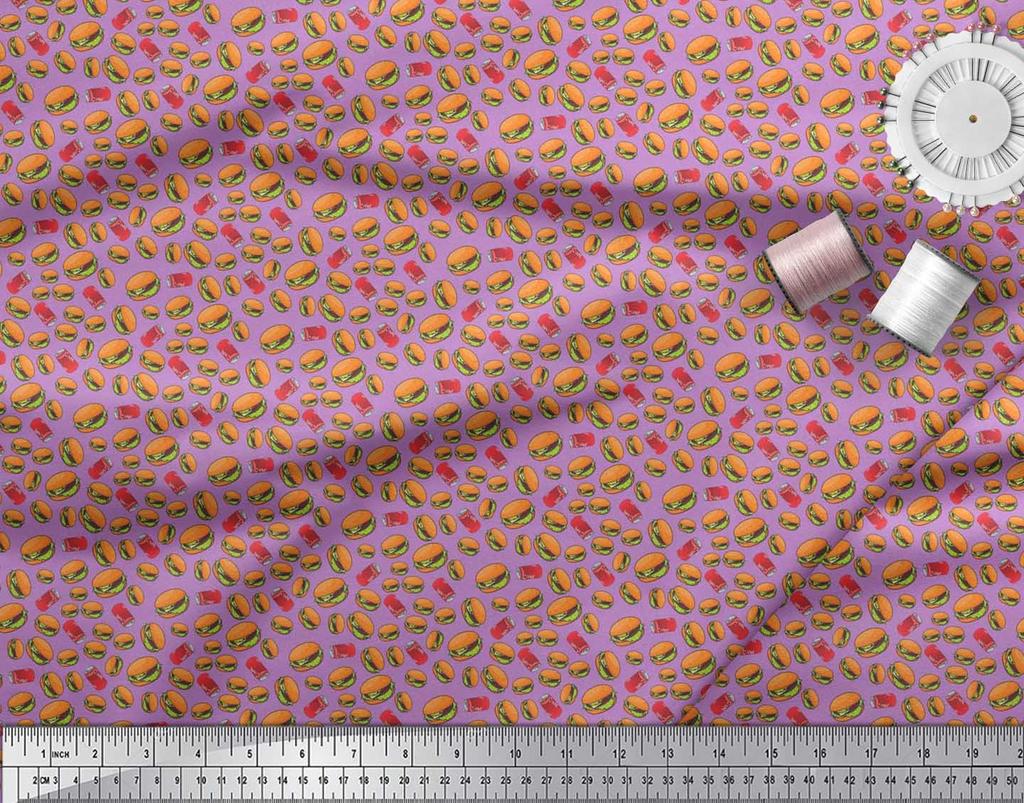 Soimoi Japan Crepe Satin Fabric Coke & Burger Food Printed Craft Fabric by the Metre 42 Inch