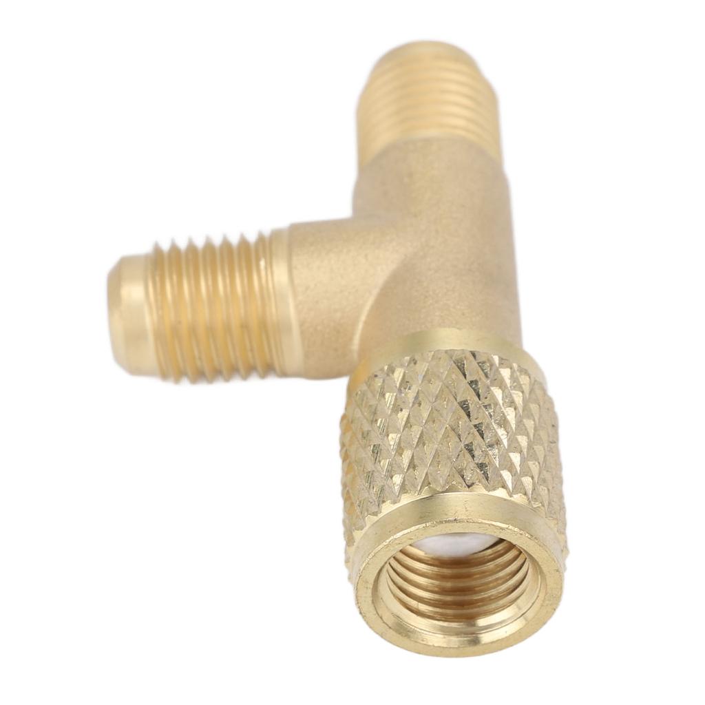Schnellkupplungs-T-Adapter mit Ventileinsatz aus Messing, 1/4 Zoll SAE, robuste Struktur für R22, R12, R134