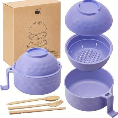 1 Set Microwave Ramen Cooker Set 33 Oz Wheat Straw Instant Ramen Bowl Set Microwave Noodle Cooker With Handle Noodle Bowl With Spoon