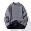 Men Fall Winter Sweater Thick Plush Lined Half-high Collar Knitted Solid Color Elastic Pullover Loose Keep Warm Work School Sweater