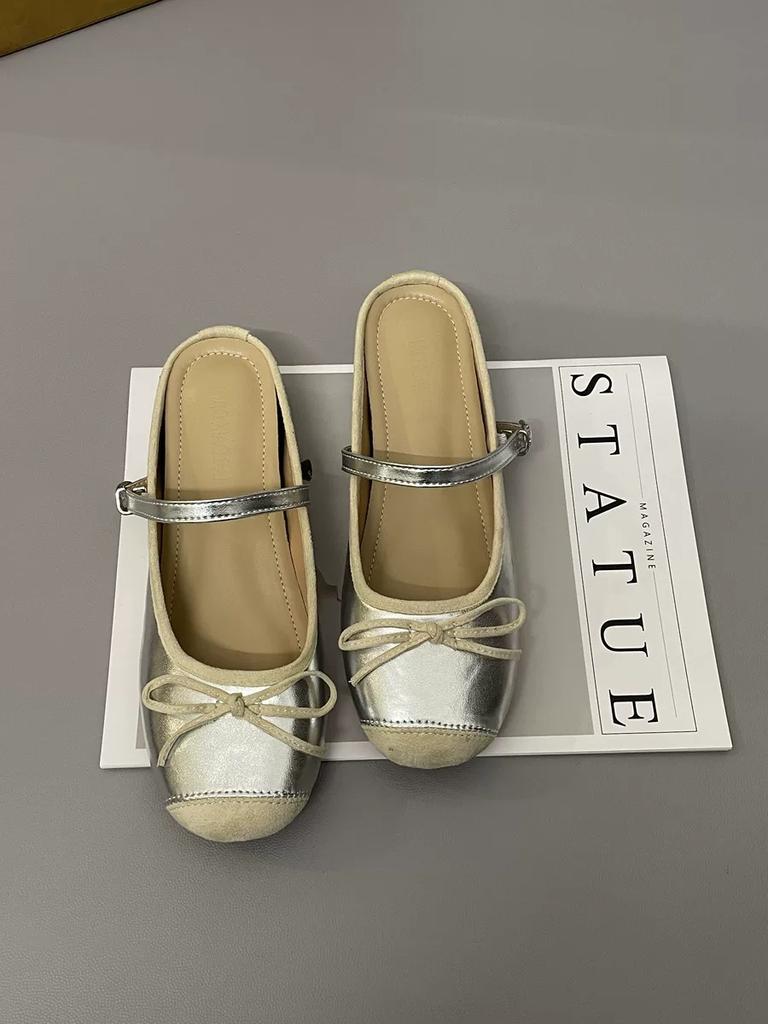 Inner Height Increase 5CM Flat Bottom Small Fragrant Wind Bag Head Half Slippers Women's 2024 New Versatile Bow Small Sandals Outer Wear