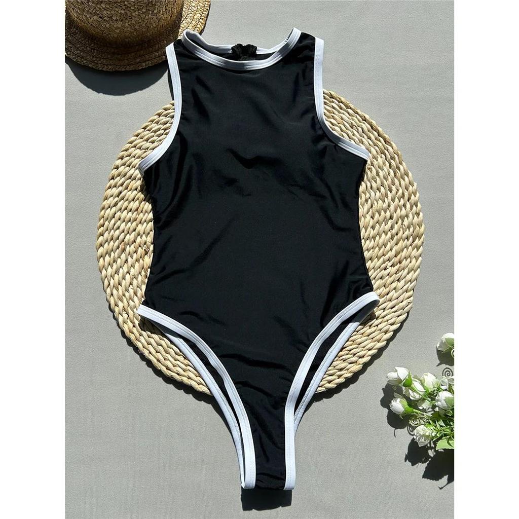 Black Sexy Splicing High Leg Cut Black Women Swimwear One Piece Swimsuit Female Mini Micro Thong Bathing Suit Bather