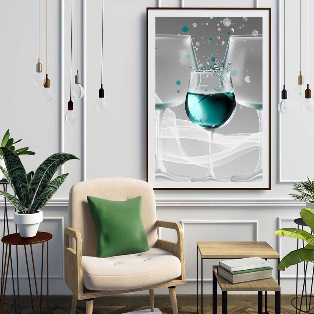 Nordic fashion still life oil painting wine cup blue wine art canvas painting living room corridor office home decoration mural No Frame