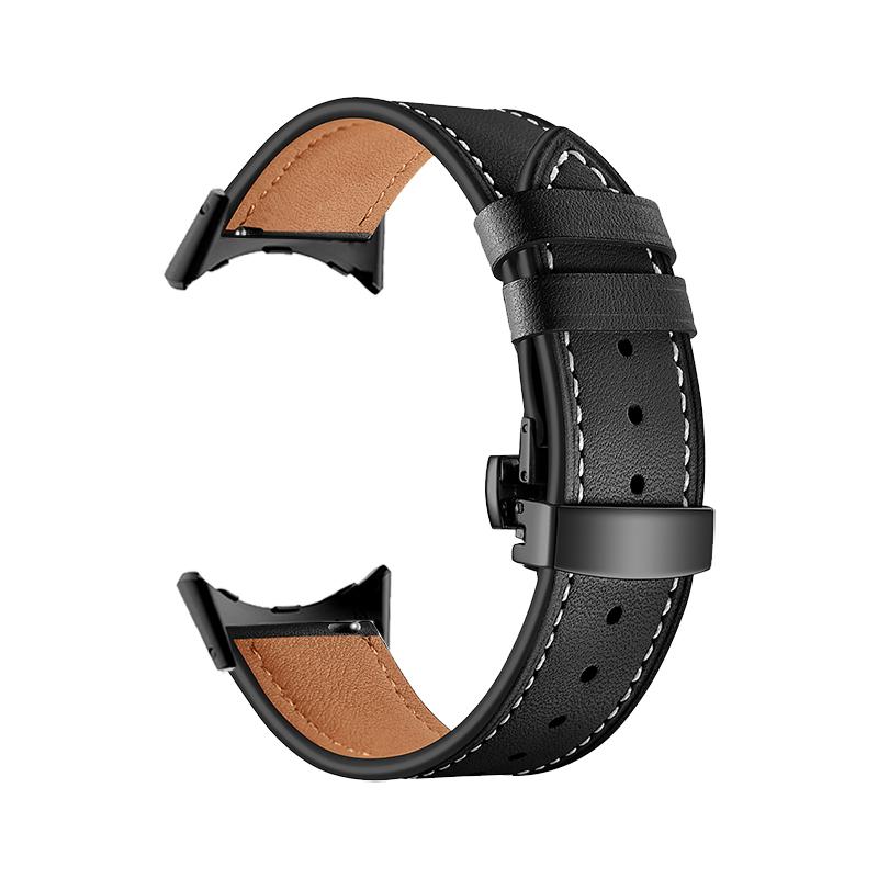 Butterfly buckle Leather Strap For Google Pixel Watch Band Pixel Watch Watchbands Bracelet With adapter (Silver/Black/Rose gold)