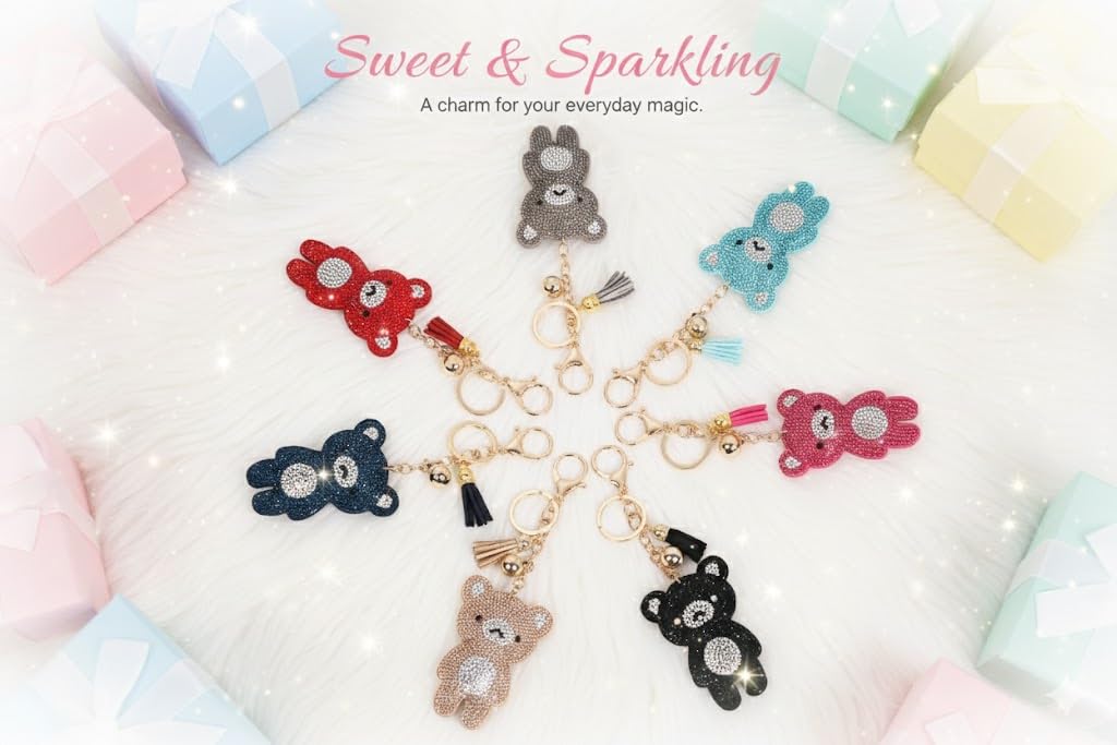 [LUMIACTY] Bear Keychain Rhinestone Glitter Bag Charm (Red)
