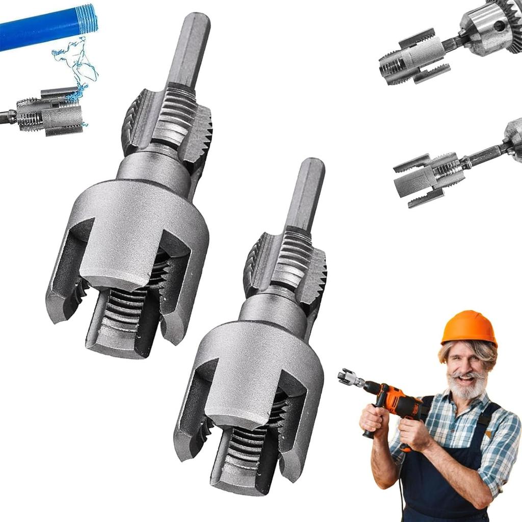 Pipe Thread Cutting Tool, Integrated Internal & External Pipe Threading Tool, Electric Drill Compatible Pvc Pipe Threader Kit, 1/2" (DN15) 3/4"