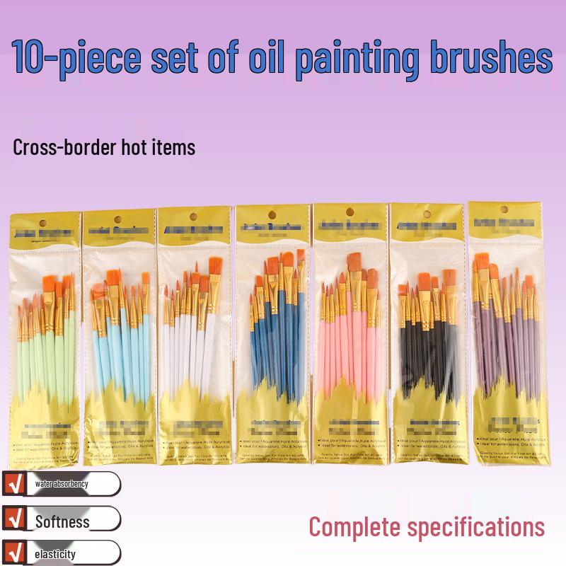 Perlglänzendes Kunststoffgriff-Pinselset – 10 Stück für Anfänger & Kinder, Ideal für Aquarell- & Ölmalerei.