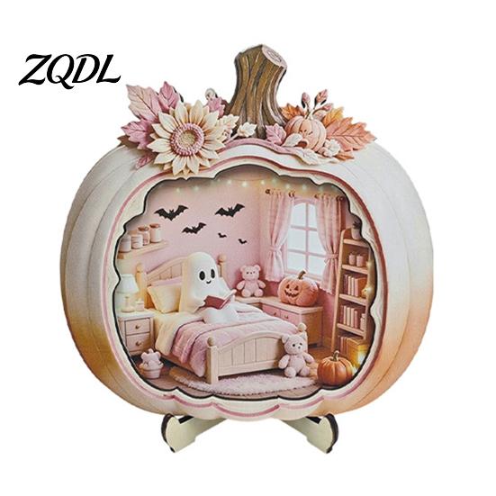 Indoor Fall Seasonal Ornament Halloween Ghost Pumpkin Wooden Plaque, 2D Flat Tabletop Sign, Gift for Lovers Spooky Bathing Reading Home Office Mantel