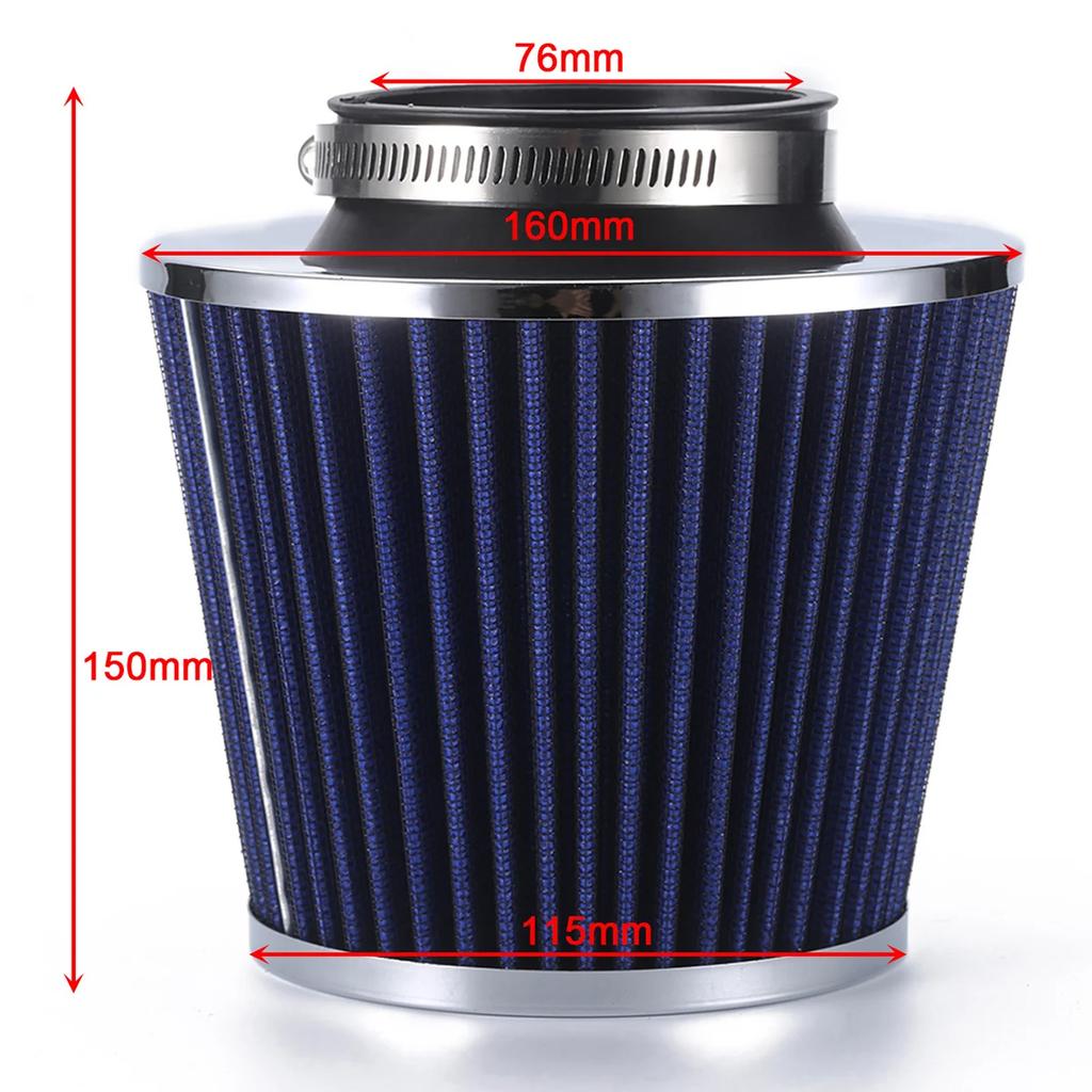 Universal 76mm 3'' High Flow Air Filter Intake Pipe Filter Car Modification Mushroom Head High Cold Air-Filter Aluminum Pipe Kit