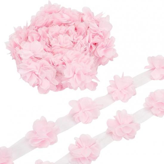 FINGERINSPIRE 10 Yards Chiffon Flower Lace Trim Sewing 3D Trim Chiffon Flower Cluster Lace Pink Chiffon Trim DIY Handmade Lace Trim Costume фото