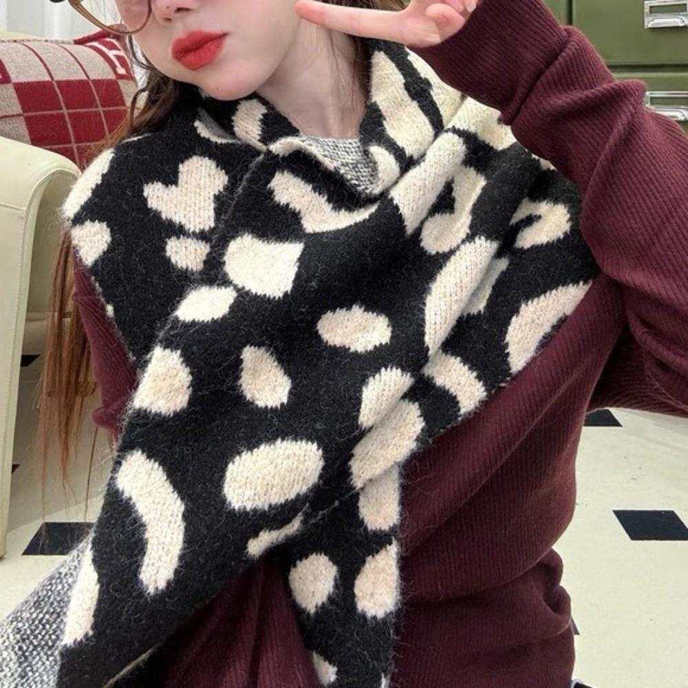 Plush Striped Scarf Korean Style Cape Wraps Fashion Knitted Triangle Scarf  Women/Men