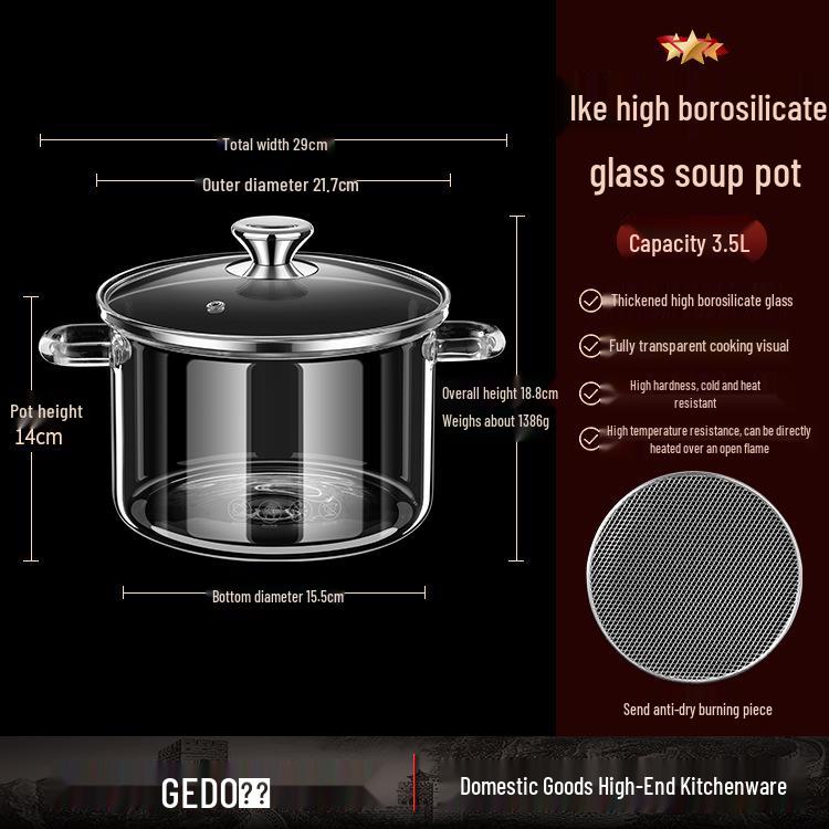 Jidu High-Temperature Resistant Borosilicate Glass Soup and Stew Pot for Gas Flame Cooking