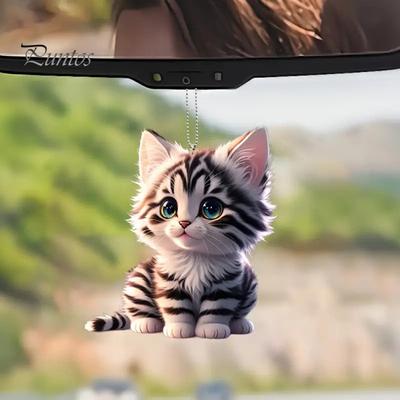 Adorno colgante de acrílico 2D con forma de gato para coche, para el hogar, la oficina, la mochila, el espejo retrovisor del coche, adorno colgante de animal de gatito de dibujos animados