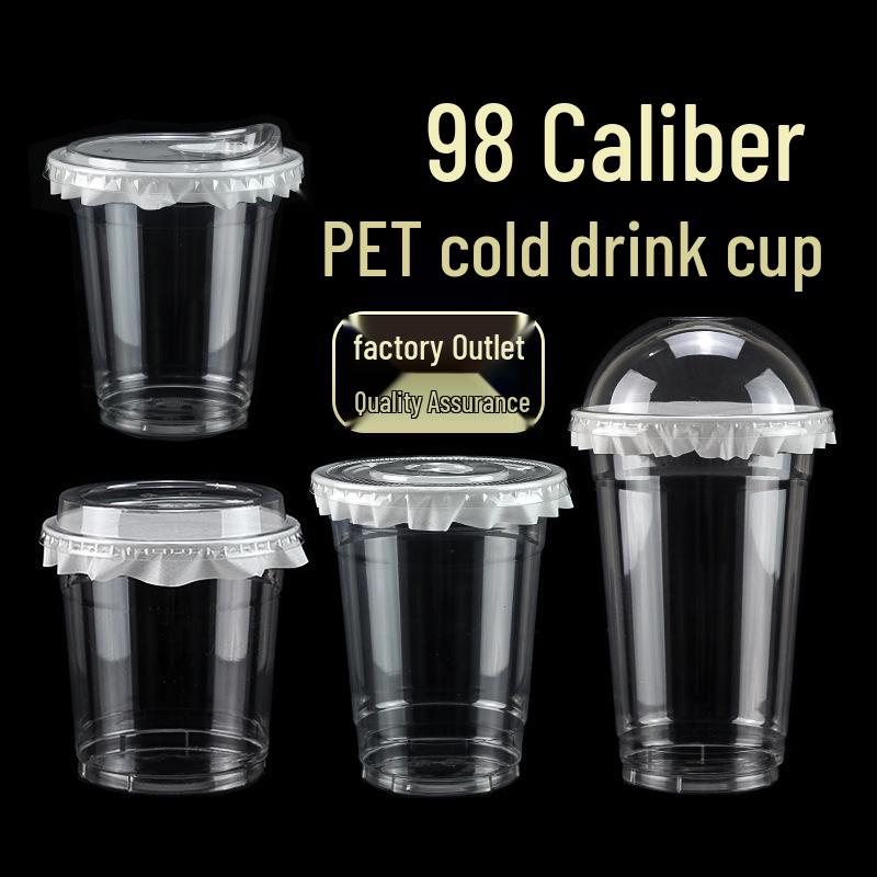 Disposable PET Plastic Cup with Lid - 98mm Caliber for Milk Tea, Coffee, Lemon Tea, or Iced Drinks