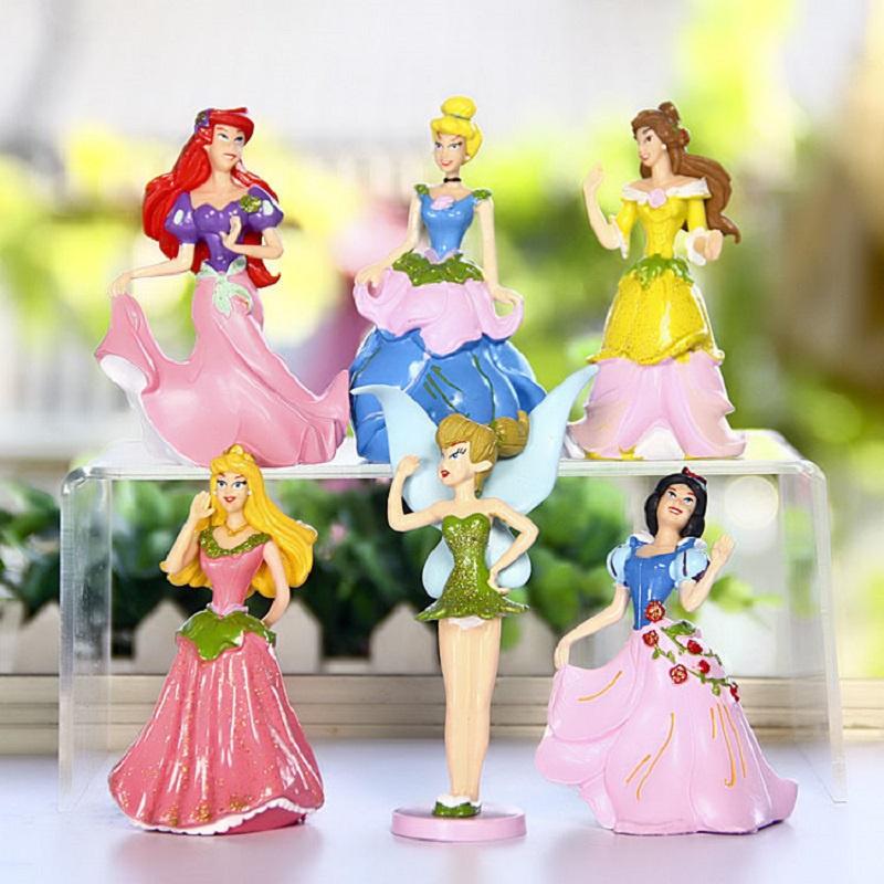6 stuks Disney Prinsessen Figuren Speelgoed Set Met Aurora En Belle Voor Taart Decoratie