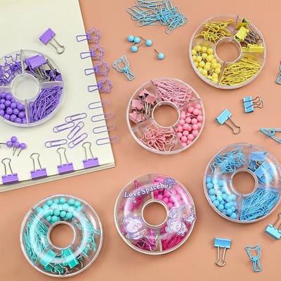 100Pcs Elliot Folders Multifunctional Strong Clip Stationery Candy Color Cute Cat Heart Shape Dovetail Clip Combination Set Office Supplies