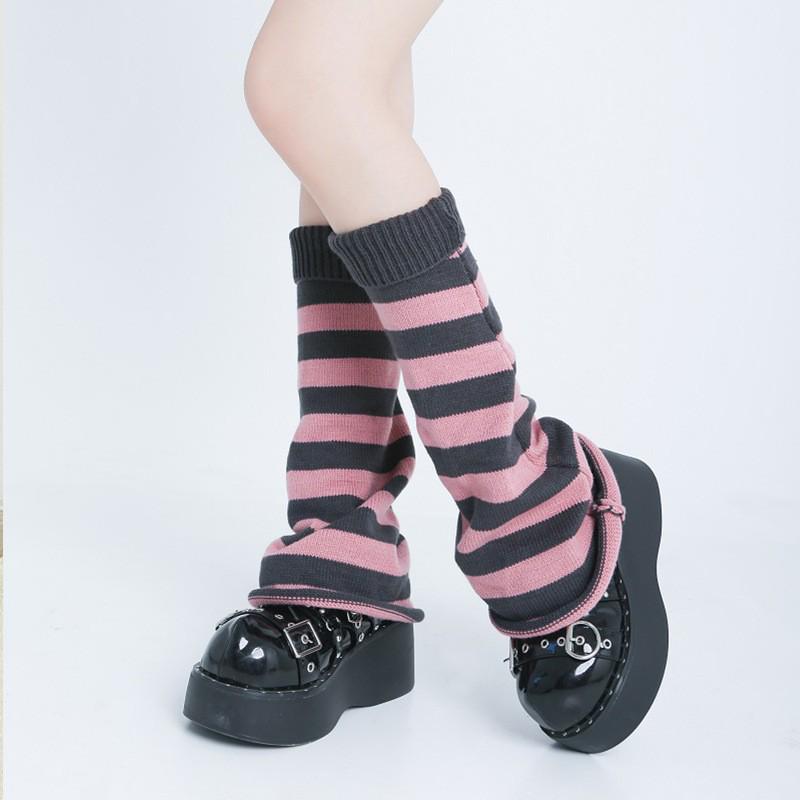 Knit Skull Lace-Up Wide Flare Leg Warmers for Women