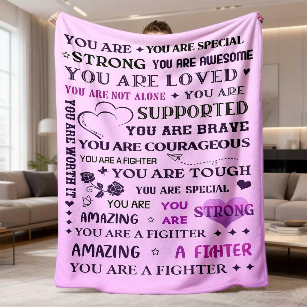2026 Women'S Inspirational Flannel Blanket 1pc, Soft Warm Hug Throw with Motivational Quotes, Purple Contemporary Design, Machine Washable, All-Season