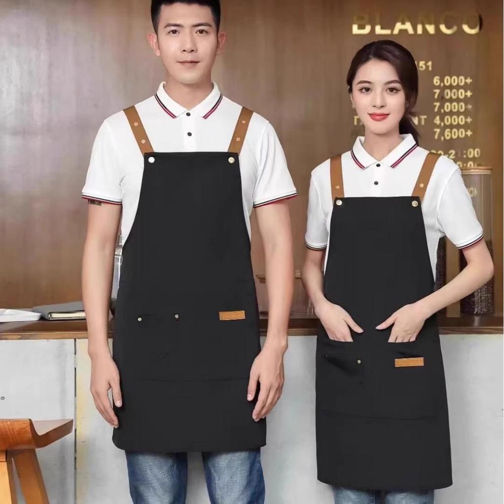 Korean Style Canvas Apron - Waterproof Pure Cotton for Coffee Shops, Nail Art, Men & Women Chefs