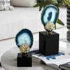 Blue Agate Stone Crystal Base Ornaments Creative Artwork Sculpture Desk Decoration Modern Crafts Statue Room Aesthetic Decor