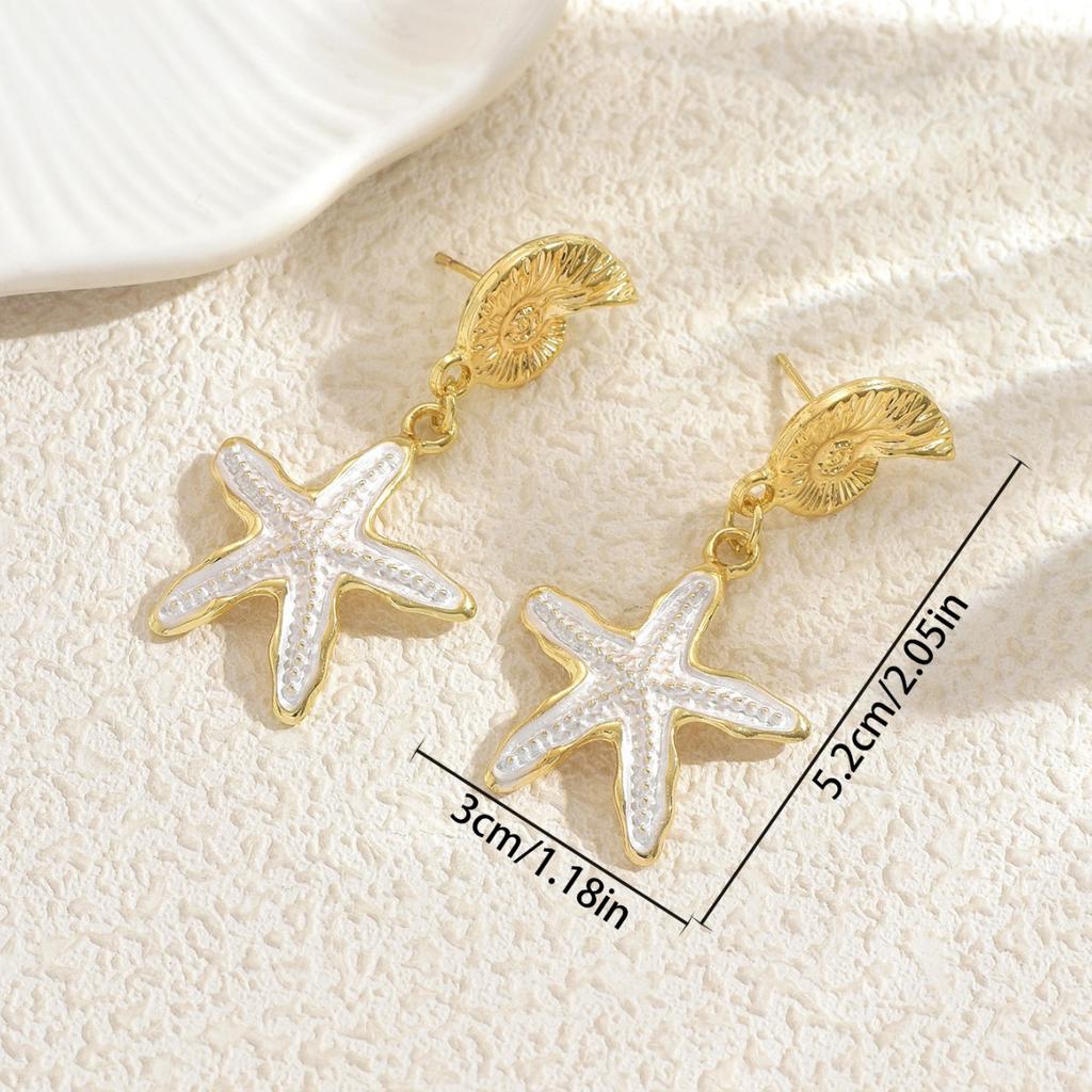 Ocean Style Women's Earrings Geometric Oil Drop Starfish Shell Design Studs Versatile High-end Earrings