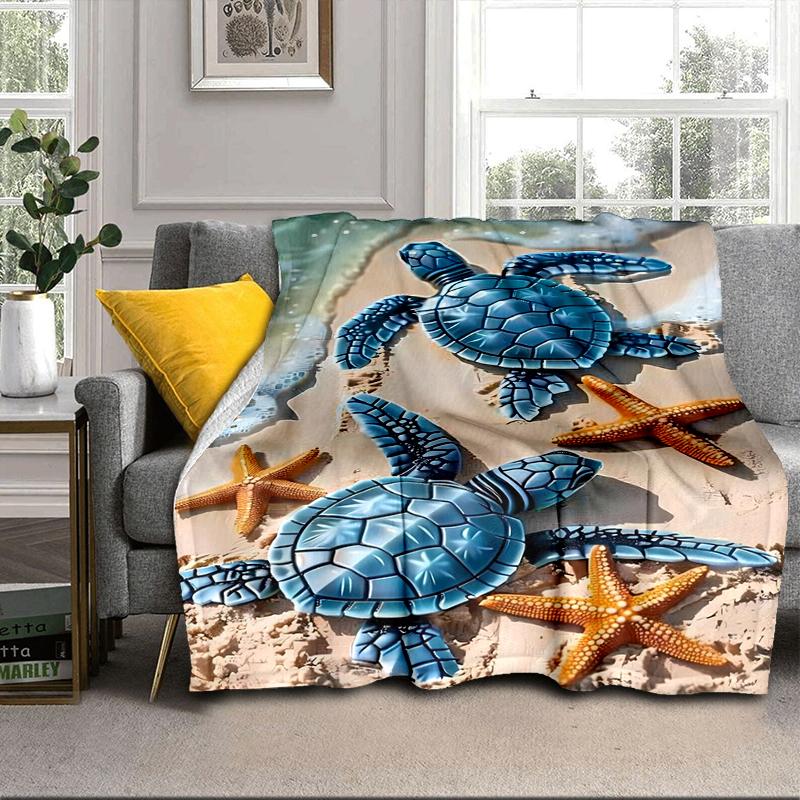 Ocean Love Turtles Blanket Flannel Blanket for Bed, Sofa, Camping, Hiking, Picnic Essentials, Gift for Family Fan Gifts