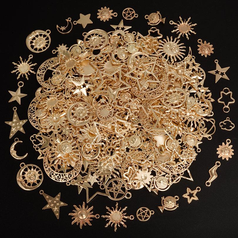 Light Gold Color Random Mix 10/20/30/50pcs Sun Moon Star Charms For Jewelry Making Materials To Make Bracelets Handmade Pendant