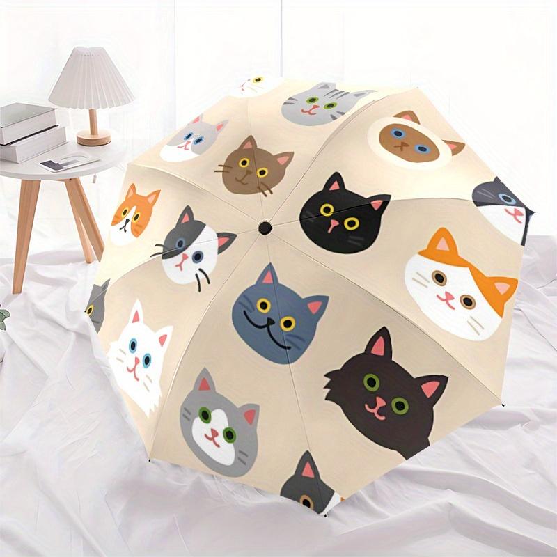 1pc Cat Faces Automatic Open/Close Umbrella with One Touch Button,, Windproof Design   Lightweight Portable Umbrella for Women & Men6014