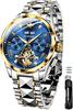 OUPINKE Men's Automatic Mechanical Watch - Business Watch - Skeleton - Waterproof - Calendar - Automatic/Hand-Wound - Hollow Dial - Blue