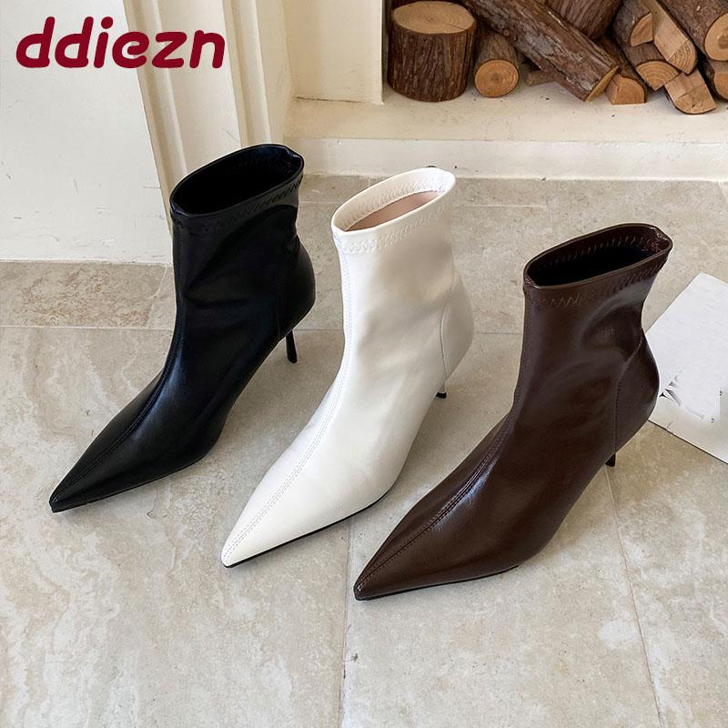 Fashion Fashion Elastic Women Ankle Stretch Boots With Heels Female Slip On Shoes Pointed Toe Ladies Short Modern Boots Pumps Lady