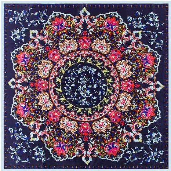 100cm Square 100% Silk Scarf Women Scarf Scarf Porcelain Flower Design NeckerChief Silk Bandana Small Square Silk Scarf
