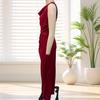 Women's Satin Ruched High Slit Bodycon Maxi Dress Sexy Sleeveless Cocktail Party Wedding Guest