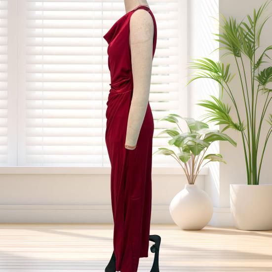 Women's Satin Ruched High Slit Bodycon Maxi Dress Sexy Sleeveless Cocktail Party Wedding Guest