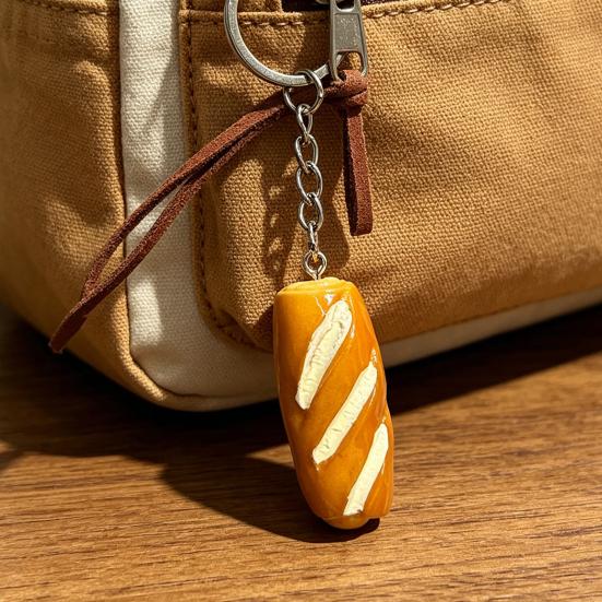 Bag Pendant 1:1 Realistic Simulated Bread Shape Resin Keychain with Rope Decor High Simulation Baguette Bagel Charm Key Holder