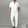2024 Summer Youth Waffle Knit Zip-Up Top & Long Pants Two-Piece Set