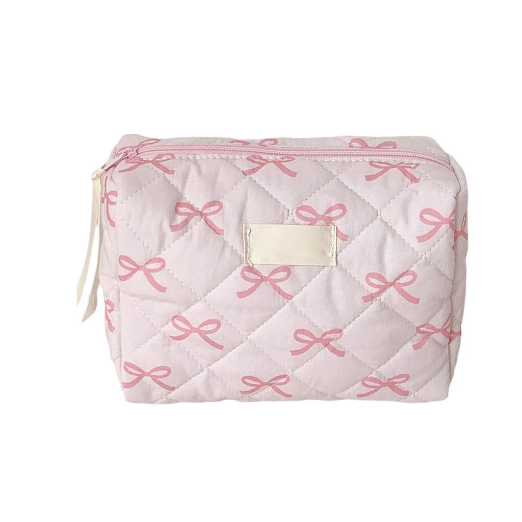 Bowknot Pattern Toiletry Holder Cosmetic Organizer for Travel or Daily Use Spacious Zippered Makeup Bag with Zippers