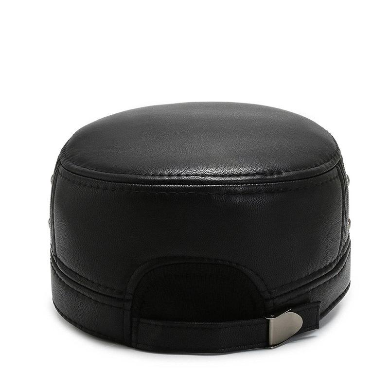 New Winter Pu Thickened Cold and Windproof Ear Protection Casual Flat Top Hat, Military Hat