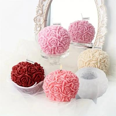 Silicone Candle Mold 3D Rose Mold DIY Flower Ball Mold  Candle Making