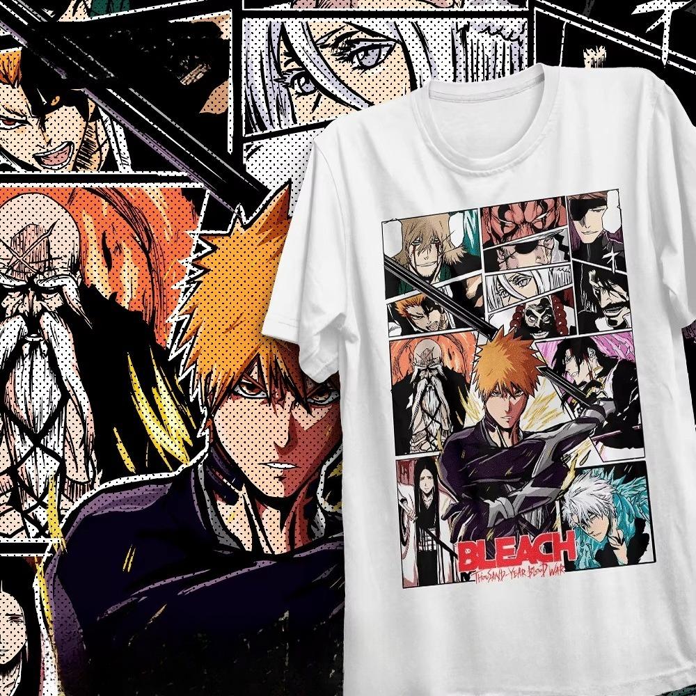 Bleach Anime Graphic T‑Shirt Vintage Manga Print Crew Neck Short Sleeve Oversized Unisex Casual Streetwear Tee Top for Anime Manga Lovers Daily Wear