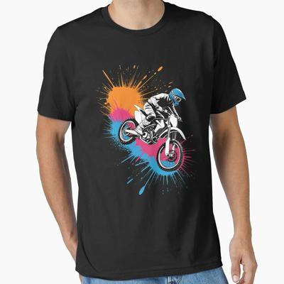 Motocross Color Explosion Essential T Shirt Vintage Washed Designer Clothes Breathable Unisex Homme Versatile Slightly