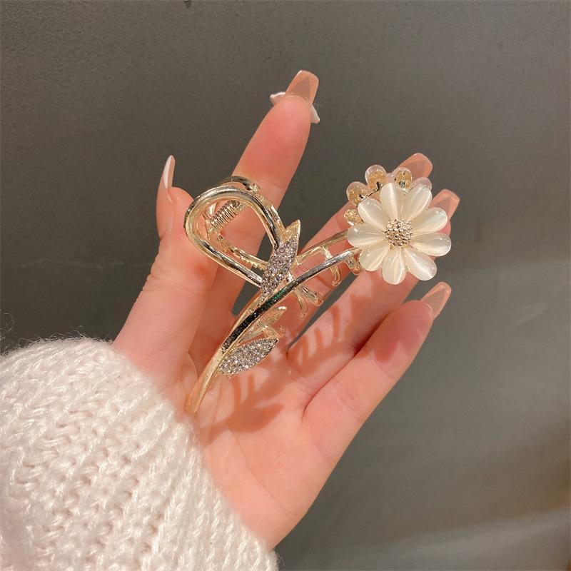High Quality Women Hair Accessories Elegant Alloy Headdress Large Opal Butterfly Shark Clip Cross Flower Rhinestone Claw Clips