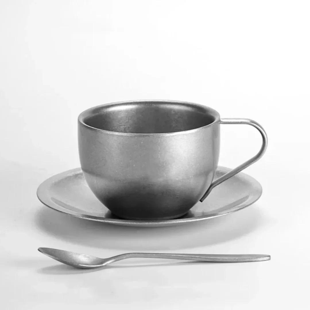 Retro Series Coffee Cup Set Double Wall 304 Stainless Steel with Coffee Spoon Coffee Disc Frosted Industrial Style Tea Cup Set 180-280ML